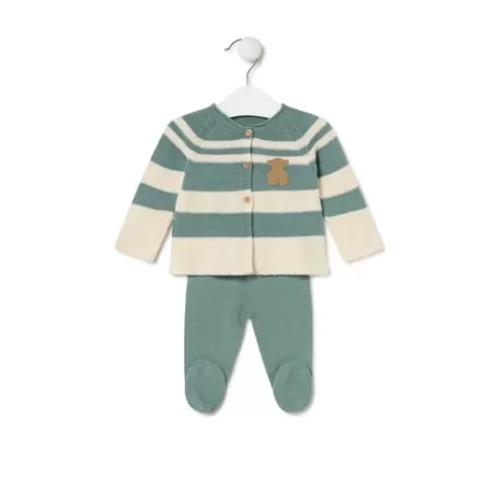 Outlet Knitted baby set in Tricot stripy green Bébé