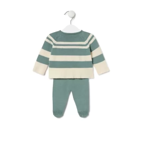 Outlet Knitted baby set in Tricot stripy green Bébé