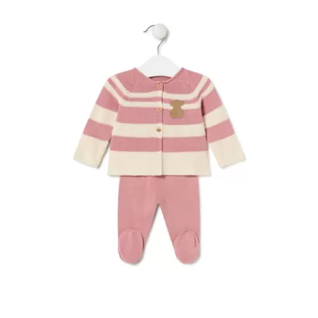 Clearance Knitted baby set in Tricot stripy pink Bébé