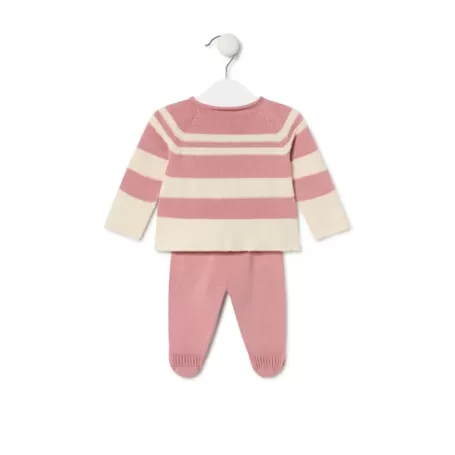 Clearance Knitted baby set in Tricot stripy pink Bébé