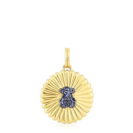 Best Médaille en argent vermeil et ourson avec iolites Iris Motif Pendentifs En Argent | Pendentifs Petits