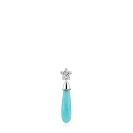 Store Mono boucle d’oreille étoile en or blanc avec diamants et amazonite courte Grain Boucles D’oreilles Individuelles