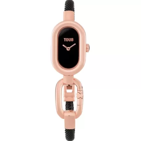 Best Montre analogique avec bracelet en acier IP noir et boîtier en acier IPRG rosé Hold Oval Pour Elle | Analogique