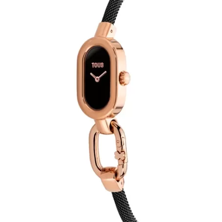 Best Montre analogique avec bracelet en acier IP noir et boîtier en acier IPRG rosé Hold Oval Pour Elle | Analogique
