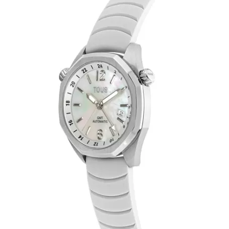 Best Montre gmt automatique avec bracelet en silicone blanc, boîtier en acier et cadran en nacre Now Pour Elle | Pour Lui