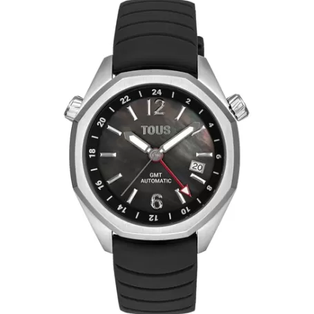 Cheap Montre gmt automatique avec bracelet en silicone noir, boîtier en acier et cadran en nacre Now Pour Elle | Pour Lui