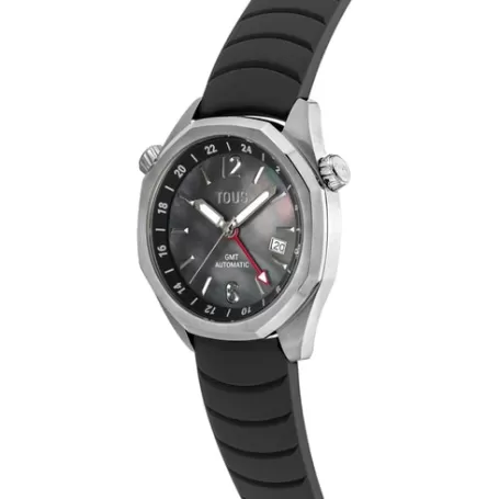 Cheap Montre gmt automatique avec bracelet en silicone noir, boîtier en acier et cadran en nacre Now Pour Elle | Pour Lui