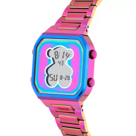 Hot Montre numérique avec bracelet en acier IP irisé D-Bear Pour Elle