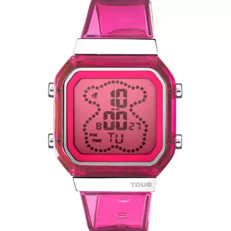 Clearance Montre numérique en polycarbonate fuchsia et acier D-BEAR Fresh Pour Elle