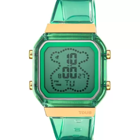 Best Sale Montre numérique en polycarbonate vert menthe et acier IPG doré D-BEAR Fresh Pour Elle | Pour Lui