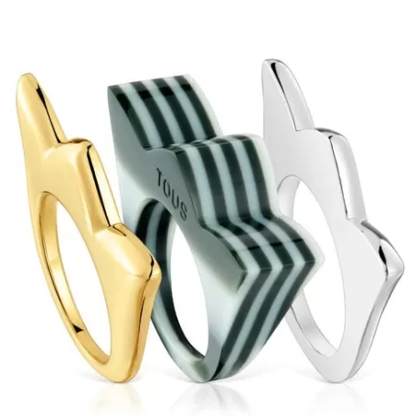 Best Pack de bagues tulipe bicolore et acétate jaune grandes My Other Half Bagues En Argent | Bagues Grands