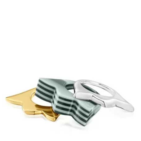 Best Pack de bagues tulipe bicolore et acétate jaune grandes My Other Half Bagues En Argent | Bagues Grands