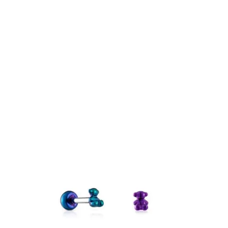 Sale Pack de piercings pour oreille en acier IP lilas et vert Bold Bear Boucles D'oreilles Petits | Piercings Oreille