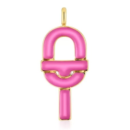 Best Sale Pendentif argent plaqué or 18 ct et émail fuchsia grand MANIFESTO Pendentifs En Argent | Pendentifs Grands