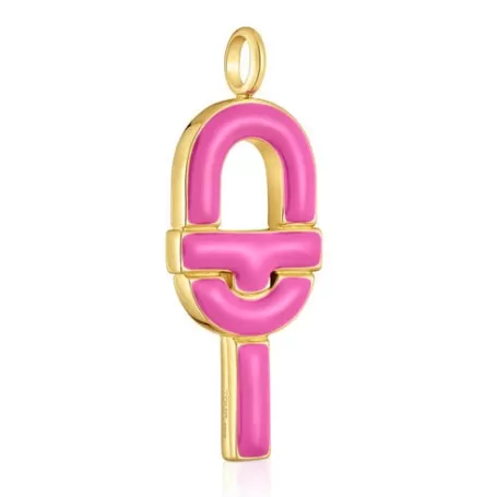 Best Sale Pendentif argent plaqué or 18 ct et émail fuchsia grand MANIFESTO Pendentifs En Argent | Pendentifs Grands
