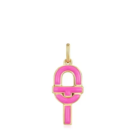 Best Sale Pendentif argent plaqué or 18 ct et émail fuchsia moyen MANIFESTO Pendentifs En Argent | Pendentifs Moyens
