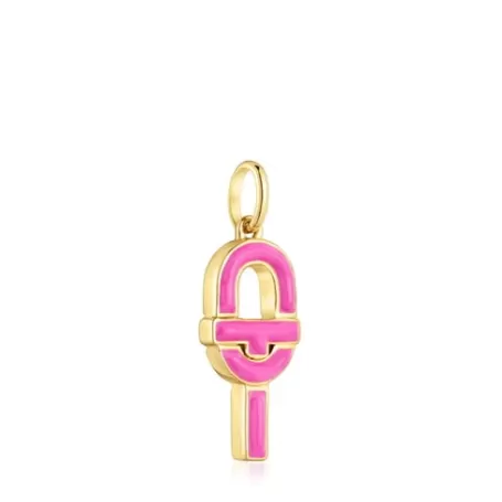 Best Sale Pendentif argent plaqué or 18 ct et émail fuchsia moyen MANIFESTO Pendentifs En Argent | Pendentifs Moyens