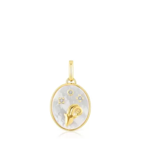 Online Pendentif Bélier en argent vermeil avec nacre et topazes Horoscope Pendentifs En Argent | Pendentifs Petits