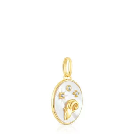 Online Pendentif Bélier en argent vermeil avec nacre et topazes Horoscope Pendentifs En Argent | Pendentifs Petits