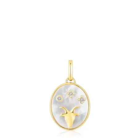 Outlet Pendentif Capricorne en argent vermeil avec nacre et topazes Horoscope Pendentifs En Argent | Pendentifs Petits