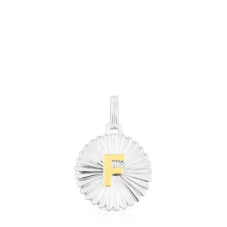 Cheap Pendentif médaille lettre F Alphabet argent et argent vermeil Pendentifs En Argent | Pendentifs Petits