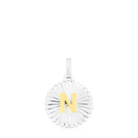 Cheap Pendentif médaille lettre N Alphabet argent et argent vermeil Pendentifs En Argent | Pendentifs Petits