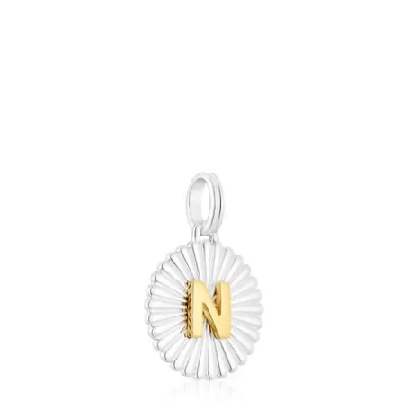 Cheap Pendentif médaille lettre N Alphabet argent et argent vermeil Pendentifs En Argent | Pendentifs Petits