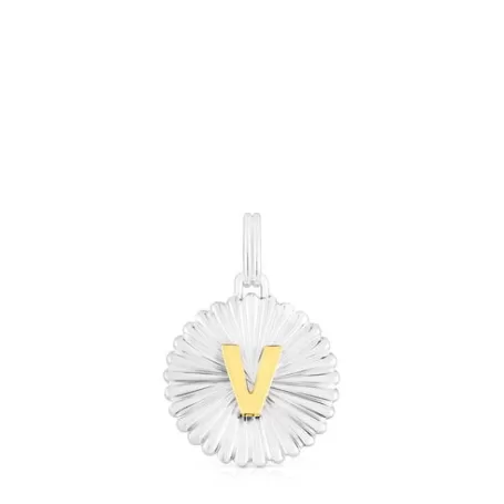 Cheap Pendentif médaille lettre V Alphabet argent et argent vermeil Pendentifs En Argent | Pendentifs Petits