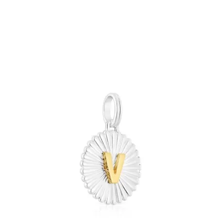 Cheap Pendentif médaille lettre V Alphabet argent et argent vermeil Pendentifs En Argent | Pendentifs Petits
