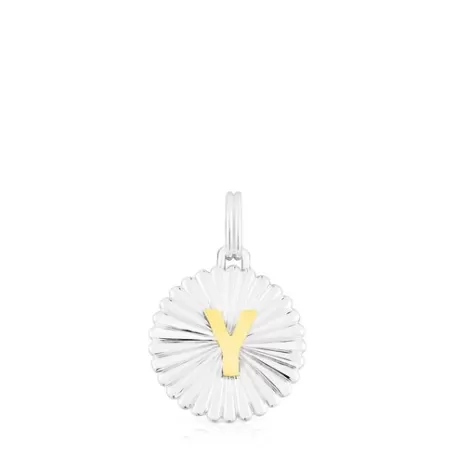 Cheap Pendentif médaille lettre Y Alphabet argent et argent vermeil Pendentifs En Argent | Pendentifs Petits