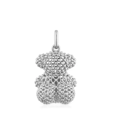 New Pendentif ourson texturé en 22 mm moyen Bold Bear Pendentifs En Argent