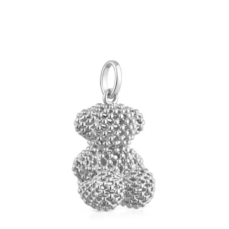 New Pendentif ourson texturé en 22 mm moyen Bold Bear Pendentifs En Argent