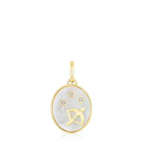 Best Sale Pendentif Sagittaire en argent vermeil avec nacre et topazes Horoscope Pendentifs En Argent | Pendentifs Petits