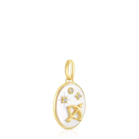 Best Sale Pendentif Sagittaire en argent vermeil avec nacre et topazes Horoscope Pendentifs En Argent | Pendentifs Petits