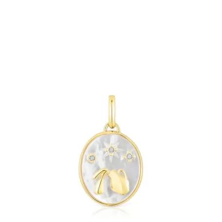 Store Pendentif Verseau en argent vermeil avec nacre et topazes Horoscope Pendentifs En Argent | Pendentifs Petits