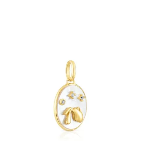 Store Pendentif Verseau en argent vermeil avec nacre et topazes Horoscope Pendentifs En Argent | Pendentifs Petits